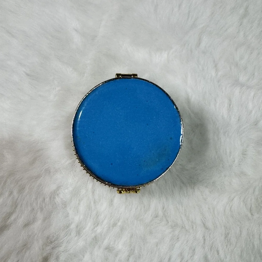 Vintage Butterfly Cloisonne Pill Box Hinged Floral Blue Fairy Cottage